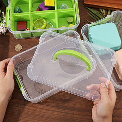 3層プラスチックハンドル付きオーガナイザーボックス  長方形  黄緑  26.7x17.5x18.5cm&nbsp;CON-WH0095-212B