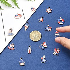 15個 15スタイル 独立記念日 合金エナメルペンダント  ライトゴールド  混合図形  カラフル  13~22.5x8~18x1.5~2.5mm  穴：2mm  1個/スタイル&nbsp;ENAM-YW0004-34