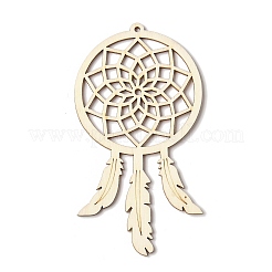 10Pcs Woven Net/Web with Feather Unfinished Blank Wooden Pendants for Painting Arts&nbsp;FIND-R052-01B