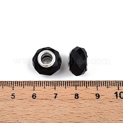 ガラスヨーロピアンビーズ  大穴ビーズ  真鍮のコア付き  多面カット  ロンデル  ブラック  13.5~14x9~9.5mm  穴：5mm&nbsp;GPDL-N004-A14mm-B01