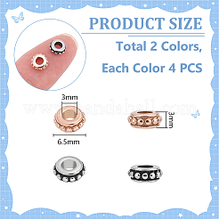 8個2色304ステンレススチールスペーサービーズ  リング  ミックスカラー  6.5x3mm  穴：3mm  4個/カラー&nbsp;STAS-UN0059-54