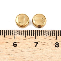 304ステンレススチールビーズ  フラットラウンド  イオンプレーティング（ip）  18KGP本金メッキ  文字J  7x3.5mm  穴：1.6mm&nbsp;STAS-A117-11G-J