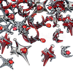 24スタイルの合金樹脂ペンダント6個  スター/ムーン  カン付き  ミックスカラー  18~42x15~28x5~13mm  穴：1.5~3mm  4個/スタイル&nbsp;FIND-TA0009-58