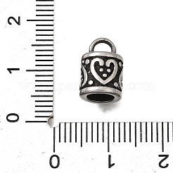 304ステンレススチールコードエンド  エンドキャップ  ハートを持つ列  アンティークシルバー  12x8mm  穴：3.5mm&nbsp;STAS-H263-19AS