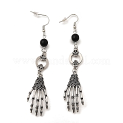 Halloween Alloy Skull Dangle Earrings&nbsp;EJEW-K316-01A-AS