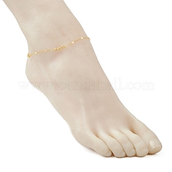 Brass Heart & Round Beaded Link Chain Anklets for Women&nbsp;AJEW-AN00714