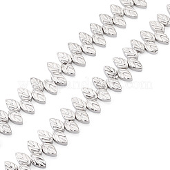 130個2連売り電気メッキガラスビーズ連売り  葉  プラチナメッキ  11.5x7x4.5mm  穴：0.6mm  約65個/連  15.35''（39センチメートル）&nbsp;EGLA-TA0013-56B