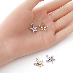 4 個 2 色ラックメッキ合金ラインストーンペンダント  スターのチャーム  プラチナ＆ライトゴールド  16x15.5x3mm  穴：1.6mm  2個/カラー&nbsp;FIND-YW0003-59
