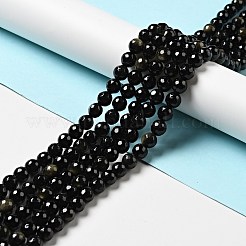 天然石ゴールデンシーンオブシディアンビーズ連売り  ラウンド  多面カット  7.5~8mm  穴：1.2~1.4mm  約45~48個/連  14.65''~15.08''（37.2~38.3センチメートル）&nbsp;G-P476-01C-04
