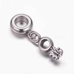 304ステンレススチール製ヨーロピアンダングルチャーム  大穴ペンダント  キー  アンティークシルバー  27mm  穴：5mm  ペンダント：16x5.5x2.5mm&nbsp;OPDL-G006-14AS