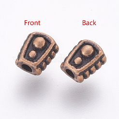 チベット風合金ビーズ  鉛フリー＆カドミウムフリー  台形  赤銅色  6x5x4mm  穴：1mm&nbsp;RLF0332Y