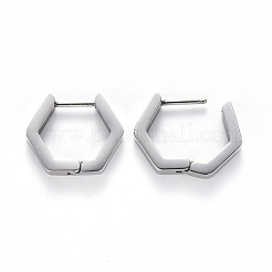 変色しない304ステンレススチール製フープピアス  六角  ステンレス鋼色  14.5x16.5x3mm  ピン：1mm&nbsp;X-STAS-S103-24P