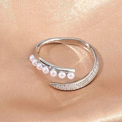 Brass Micro Pave Cubic Zirconia Cuff Open Rings&nbsp;RJEW-C158-01P
