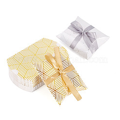 30セット2色ホットスタンプピロー厚紙紙プリントキャンディボックス  リボン付き  結婚式のパーティーのために  ミックスカラー  9x6.5x2.5cm  15セット/カラー&nbsp;CON-TA0001-29