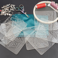 アクリルプラスチック中空絵画シルエットステンシル  diy描画テンプレート落書きステンシル  混合模様の長方形  ホワイト  13x12x0.25cm  穴：8x30mm  8個/セット&nbsp;DIY-WH0204-79