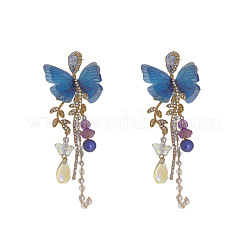 Butterfly Alloy Rhinestone Tassel Stud Earrings&nbsp;FS-WGD4B48-01