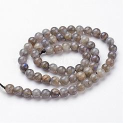 天然石ラブラドライトビーズ連売り  ラウンド  4mm  穴：0.5mm  約95個/連  15.3インチ（390mm）&nbsp;G-J352-01-4mm