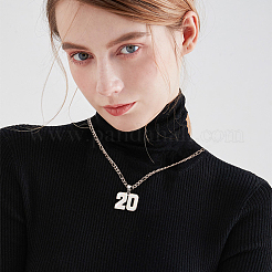 1Pc 304 Stainless Steel Figaro Chain Number Pendant Necklaces&nbsp;NJEW-BBC0001-28A-P