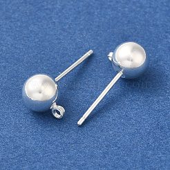 真鍮スタッドイヤリングを見つける  鉛フリー＆カドミウムフリー  ラウンド  925銀メッキ  17x6mm  穴：1.4mm  ピン：12x1mm&nbsp;KK-K383-03C-S