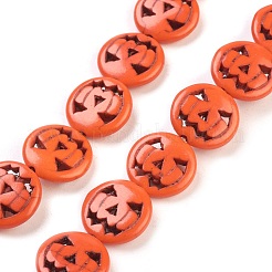 合成ターコイズビーズ連売り  染め  ハロウィンパンプキンジャック・オー・ランタンジャック・オー・ランタン  レッドオレンジ  15x3.5mm  穴：1mm  約27個/連  15.35インチ&nbsp;TURQ-G115-15mm-08