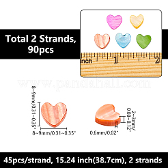 2 連売り天然淡水貝ビーズ 連売り  染め  ハート  カラフル  8~9x8~9x2~3mm  穴：0.6mm  約45個/連  15.24インチ（38.7cm）&nbsp;SHEL-WR0001-08