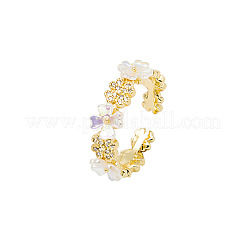 Flower Brass Micro Pave Clear Cubic Zirconia Cuff Rings for Women&nbsp;FS-WG9A424-01