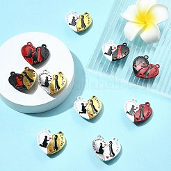 10袋スプレー塗装合金赤と黒のエナメルスプリットペンダント  花嫁と花婿のチャームが付いたハート  磁気を持つ  ミックスカラー  26x26x5.5mm  穴：1.8mm&nbsp;FIND-FS0004-21