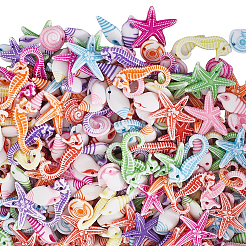 200gクラフトスタイルのアクリルパーツ  海のテーマ  混合図形  ミックスカラー  13~28x9.5~23x4~5mm  穴：1mm&nbsp;MACR-SP0001-80