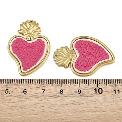 304ステンレススチール製＆刺繍入りペンダント  神聖な心のチャーム  カメリア  イオンプレーティング（ip）  長持ちメッキ  18KGP本金メッキ  35x24x3mm  穴：1.2mm&nbsp;SA-CBA1ED9-06G