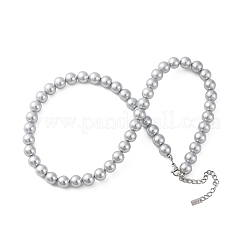8mm Shell Pearl Round Beaded Necklaces&nbsp;NJEW-U026-15P