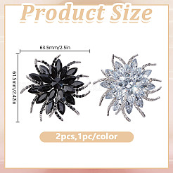 2Pcs 2 Colors Flower Alloy Glass Rhinestone Lapel Pins for Wedding Party&nbsp;JEWB-DR0001-07B