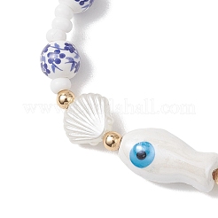 女性用手作りの花柄磁器セラミックガラスビーズブレスレット  魚  カラフル  内径：2.09インチ（5.3cm）&nbsp;BJEW-MZ00291