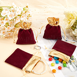 長方形ベルベットジュエリーポーチバッグ  ギフト巾着袋  暗赤色  10x7x0.3cm  25個/袋&nbsp;TP-BBC0001-09A-02