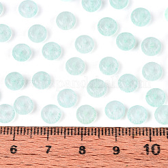 ガラスシードビーズ  模造キャットアイビーズ  ロンデル  アクアマリン  6x3mm  穴：1mm  約2500個/ポンド&nbsp;SEED-T007-17L