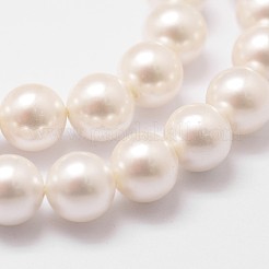 シェルパールビーズ連売り  ジュエリー作成用のルーズビーズ  グレードA  ラウンド  フローラルホワイト  8mm  穴：1mm  約47個/連  15.5インチ&nbsp;X-BSHE-L026-03-8mm