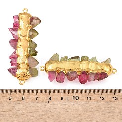 Electroplated Two Tone Natural Quartz Crystal Nuggets Beaded Connector Charms&nbsp;KK-H516-18G-01