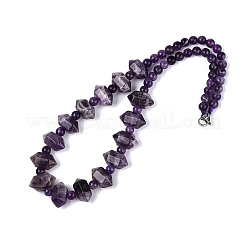 Natural Amethyst Round & Cone Beaded Necklaces&nbsp;NJEW-N064-03G