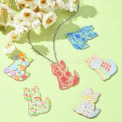 12スタイルのプリント透明アクリルパーツ6個。  お花/薔薇/水玉/虹柄のチャームをつけた猫  ミックスカラー  38x28x2mm  穴：1.5mm  2個/スタイル&nbsp;MACR-CJ0001-47