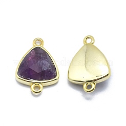 天然アメジストリンクコネクター  ゴールデントーン真鍮パーツ  三角形  多面カット  17~18x11~13x4~6mm  穴：1.2mm&nbsp;G-O177-16G-G