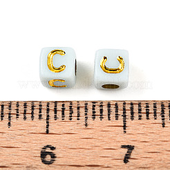 メッキアクリルビーズ  文字付きのキューブ  ゴールドライン入り  文字C  4.5x4.5x4.5mm  穴：2mm  約6250個/500g&nbsp;OACR-N140-01C-C