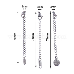 30本のステンレス鋼チェーンエクステンダー  カニカンとカーブチェーン付き  ステンレス鋼色  70~74x3mm&nbsp;STAS-CJ0001-184