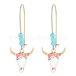 Ethnic Style Alloy Enamel Cattle Head Hoop Earrings&nbsp;FS-WG90B8F-04