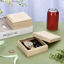 木製収納ボックス  スポンジ付きギフトボックス  アンティークホワイト  正方形  11x11x4.4cm&nbsp;CON-WH0095-141A