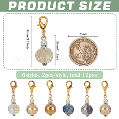 12Pcs 6 Styles Faceted Glass Pendant Decorations&nbsp;HJEW-FG00019