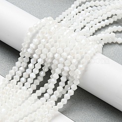 不透明なソリッドカラーの電気めっきガラスビーズ連売り  パール光沢メッキ  多面カット  双円錐形  ホワイト  4x4mm  穴：0.8~1mm  約75~78個/連  28~29cm&nbsp;EGLA-A039-P4mm-A15