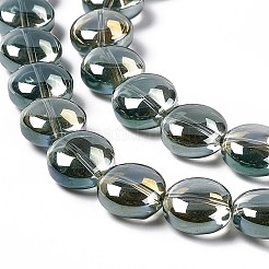 電気メッキガラスビーズセット  フル虹メッキ  フラットラウンド  ダークスレートブルー  12~12.5x6.5mm  穴：1mm  約50個/連  24.41''（62センチメートル）&nbsp;EGLA-L041-FR01