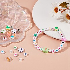DIYジュエリー作成キット  フラワー＆フラットラウンド＆ハートアクリルビーズを含む  花と星とハートと正方形の手作りポリマー粘土ビーズ  結晶弾性糸  ミックスカラー  ビーズ：520個/セット&nbsp;DIY-YW0003-97