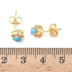 Round Brass Micro Pave Clear Cubic Zirconia Stud Earrings&nbsp;EJEW-Z144-13G