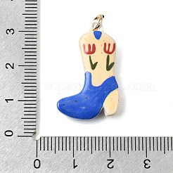 304ステンレススチールペンダントの印刷  花のチャーム付きカウボーイブーツ  ブルー  28.4x17.6x5mm  丸カン：6x1ミリ  内径：4mm&nbsp;STAS-K304-15