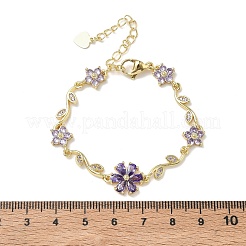 Brass Micro Pave Cubic Zirconia Link Chain Bracelets for Women&nbsp;BJEW-C156-04D-01G